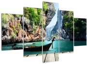 Tablou cu navă lungă pe plajă (150x105 cm)