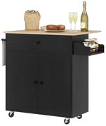 HOMCOM Insulă de Bucătărie cu Ala Rabatabilă 2 Uși Sertar Suport pentru Condimente Bară de Agățat Șervețel și Raft Reglabil 106x42x87 cm Negru și Stejar | Aosom Romania