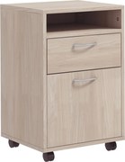 HOMCOM Dulap de Birou cu 4 Roți, Raft Deschis, 2 Sertare, Mobilier de Birou din Lemn și Metal, 40x35x60 cm, Lemn Natural | Aosom Romania