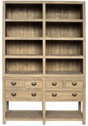 Biblioteca, natur, din lemn masiv, L150 cm, aspect rustic, Portland