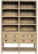 Biblioteca, natur, din lemn masiv, L150 cm, aspect rustic, Portland