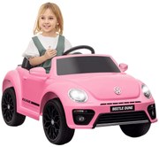 AIYAPLAY Mașină electrică pentru copii, VW Beetle, 3-5 km/h, cu telecomandă & muzică, roz | Aosom Romania