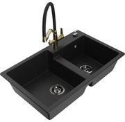 Mexen Tomas chiuvetă de bucătărie din granit cu 2 compartimente și baterie Duo, negru - 6516-77-671701-57-B
