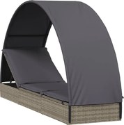 vidaXL Șezlong cu acoperiș rotund, gri, 211x57x140 cm, poliratan