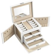 Cutie de bijuterii, Songmics, 17.5 x 22.5 x 16.5 cm, JBC159W01, Alb