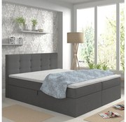 Pat tapițat EMBER 160x200 cm, cu saltele și topper, cu spațiu de depozitare, antracit
