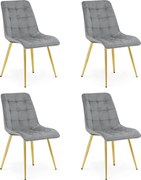 Set 4 Scaune Bucatarie/Dining Spirit Catifea Gri Deschis, Picioare Metalice, Finisaj Auriu