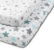 Set 2 cearceafuri din bumbac cu elastic roata pentru patut 120x60 cm Kidizi Galaxy All Mint Stars