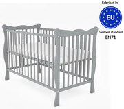 Patut din lemn masiv 120x60 cm Kidizi Isla gri,reglabil pe 3 nivele, certificat EN71