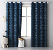 Draperii scandinave culoarea albastră cu model auriu 140 x 280 cm