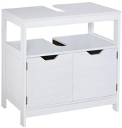 kleankin Dulap sub lavoar Cabinet de baie cu raft 2 uși depozitare Dispozitiv anti-răsturnare Rezistent la umiditate 60x30x60 cm Alb | Aosom Romania
