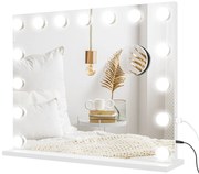 HOMCOM Oglindă de Machiaj cu LED-uri, 3 moduri de lumină, dimabilă, control tactil, USB, 58x48cm, Alb | Aosom Romania