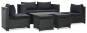 Set mobilier de gradina cu perne, 6 piese, negru, poliratan