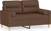 vidaXL Canapea cu 2 locuri cu pernuțe, maro, 120 cm, textil