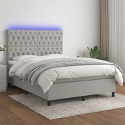 vidaXL Pat cu arcuri, saltea și LED, gri deschis, 140x200 cm, textil