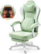 ErgoRelax Pro JD– Scaun Gaming Ergonomic, Masaj Lombar si Incalzire, Spătar Rabatabil 155°, Suport picioare, Material textil, Verde/Alb