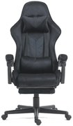 Scaun gaming, masaj în perna lombară, suport picioare, catifea, Negru