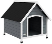 PawHut Cușcă pentru Câini, Casă din Lemn pentru Câini cu Podea Detașabilă, Adăpost pentru Animale de Companie cu Lemn Anticoroziv,  84x99x87 cm, Gri