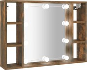 vidaXL Dulap cu oglindă și LED, stejar fumuriu, 76x15x55 cm