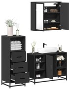 vidaXL Set mobilier de baie, 3 piese, negru, lemn compozit