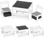 HOMCOM Set de Masă și Scaun pentru Copii, Set de Birou și Scaun pentru Copii 2-în-1 cu Tablă și Rafturi pentru Cărți, 61.5x61.5x48 cm, Gri | Aosom Romania