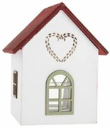 Sfeșnic din lemn cu sticlă Casă cu inimă, 15 cm,roșu