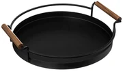 Tava rotunda neagra, manere din lemn de salcam, Ø 36 cm