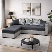 Coltar Lori, 4 locuri, cu 2 lazi de depozitare, catifea, 260x95x80 cm, culoare gri inchis cu gri deschis Dreapta, catifea, Gri Inchis + Gri Deschis