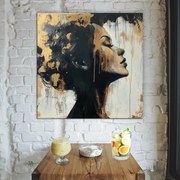 DUBLEZ | Tablou femeie din lemn cu auriu