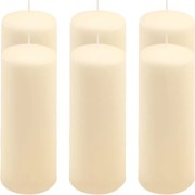 Set de lumânări pilon, 20 cm, Ø 7,5 cm, crem, 6 buc