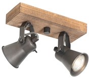 Spot rustic negru cu lemn 2 lumini reglabil - Jelle
