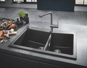 Chiuveta dubla de bucatarie Quartz composite Grohe K700, montare pe/sub blat, evacuare automata, 2 cuve, gri antracit - 31657AT0