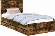 vidaXL Cadru de pat Stejar fumuriu 100 x 200 cm Lemn Ingineresc