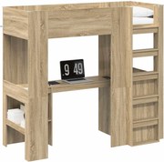 vidaXL Cadru de pat supraetajat cu birou Stejar Sonoma 75 x 190 cm