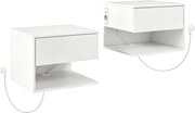 HOMCOM Set Noptiere Suspendate cu Sertar și Raft, Noptiere Moderne pentru Canapea, 40 x 35 x 30 cm, Alb | Aosom Romania