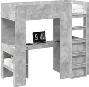 vidaXL Cadru de pat supraetajat cu birou Gri din beton 75 x 190 cm
