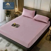 Huse de pat, 3 Piese, Catifea cu elastic 180x200, Roz