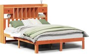vidaXL Pat cu bibliotecă fără saltea maro 135x190 cm lemn masiv de pin