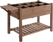Outsunny Jardinieră Supraînălțată din Lemn | Grădinărit cu Raft Pliabil și Spațiu de Depozitare | 123x54x74 cm Maro | Aosom Romania