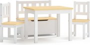 vidaXL Set masă&scaune pentru copii, 4 piese, alb și bej, MDF