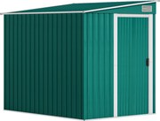 Outsunny Magazie Grădină din Oțel, Ușă Glisantă, pentru Căsuță de Unelte, Căsuță de Grădină, 154x206.5x160/181 cm, Albă | Aosom Romania