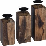 vidaXL Suport pentru lumânări 3 pcs natural Lemn masiv recuperat