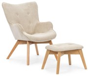 Fotoliu cu taburet bej cu tapițerie din catifea reiată Niko – Ropez