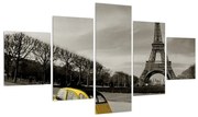 Tablou cu turnul Eiffel și mașina galbenă (125x70 cm), în 40 de alte dimensiuni noi