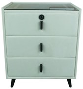 Noptieră inteligentă multifuncțională, 3 sertare, blocare cu amprentă, LED-uri tactile, 3 tipuri de culoare, încărcare fără fir, Difuzor Bluetooth, incarcare USB, sticla securizata, catifea, Bej