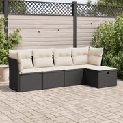 vidaXL Set mobilier de grădină cu perne, 5 piese, negru, poliratan