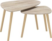 HOMCOM Set de 2 mese de cafea gigogne design scandinav, picioare din lemn și blat din lemn, aspect natural | Aosom Romania