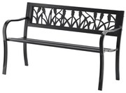 Banca de gradina, din otel, 125x53x77 cm, design cu lalele, 3 locuri, Negru, *2910