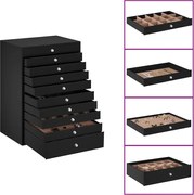 vidaXL Cutie de bijuterii cu 10 straturi și suporturi pentru ceasuri, neagră, 29x20,5x40,5 cm