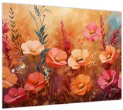 Tablou pe sticlă - Flori de pajiște, pictură (70x50 cm)